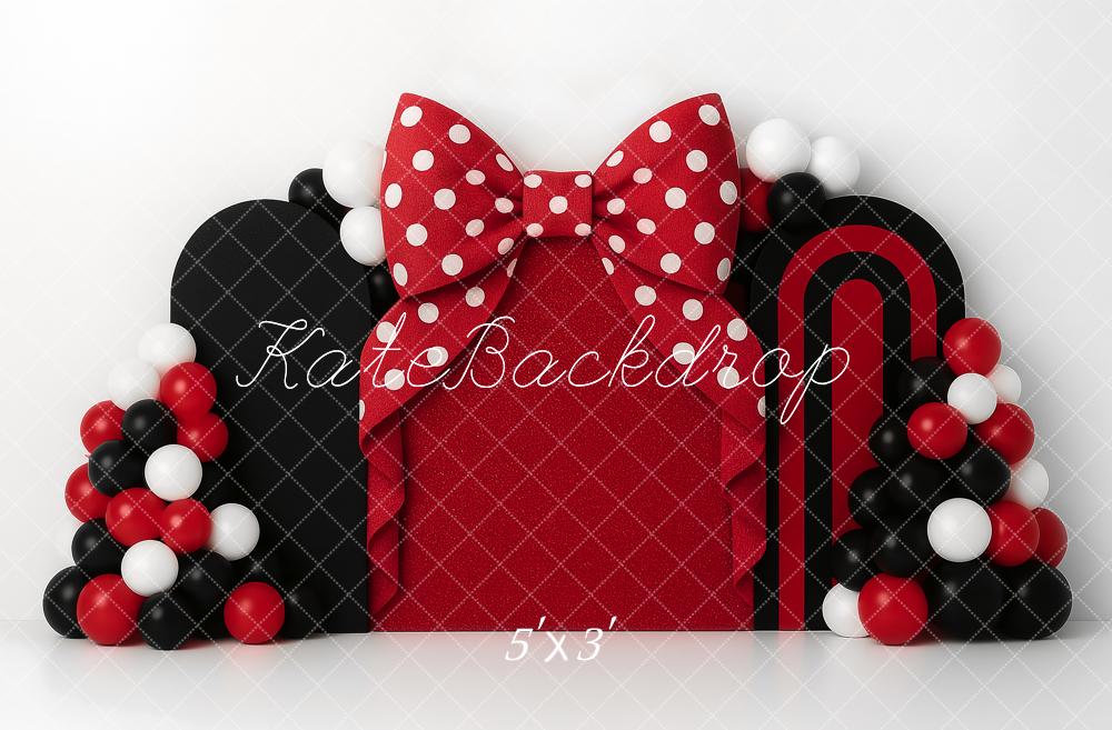 Kate Anniversaire Rouge Noir Nœud Ballons Toile de fond conçue par Ashley Paul - Kate Backdrop FR