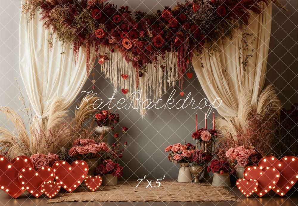 Kate Saint Valentin Fleurs Pampas Coeurs Toile de fond conçue par Emetselch