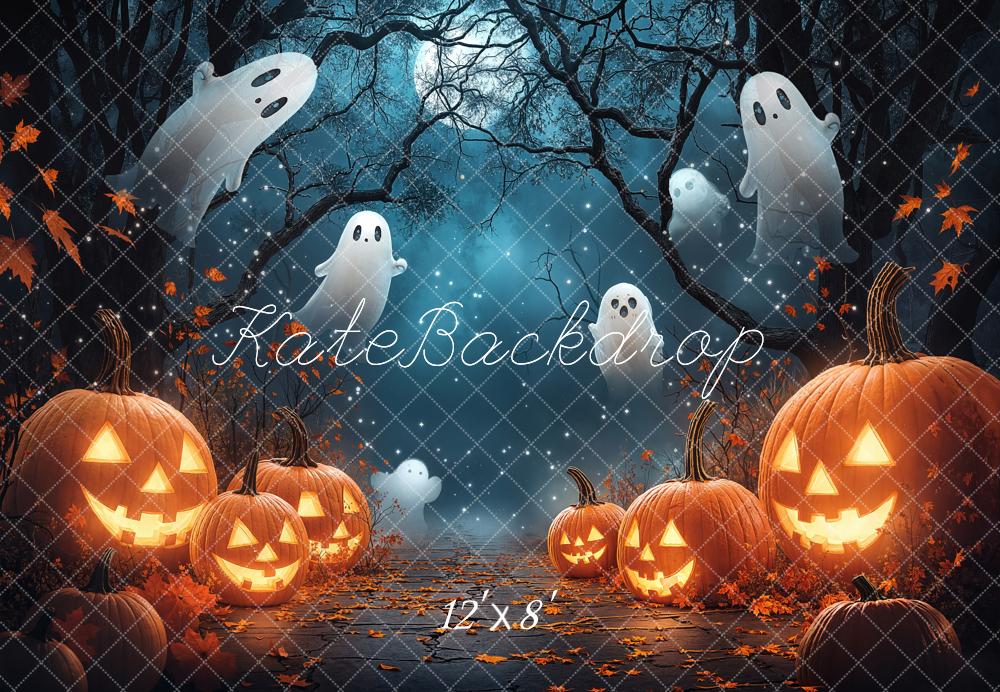Kate Halloween Citrouilles Fantômes Nuit Toile de fond en Laine conçue par Emetselch - Kate Backdrop FR