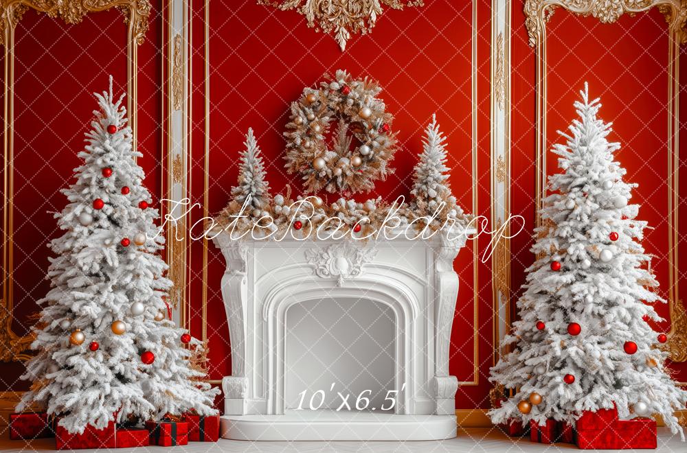 Kate Noël Sapins Cheminée Vintage Rouge Toile de fond conçue par Patty Roberts