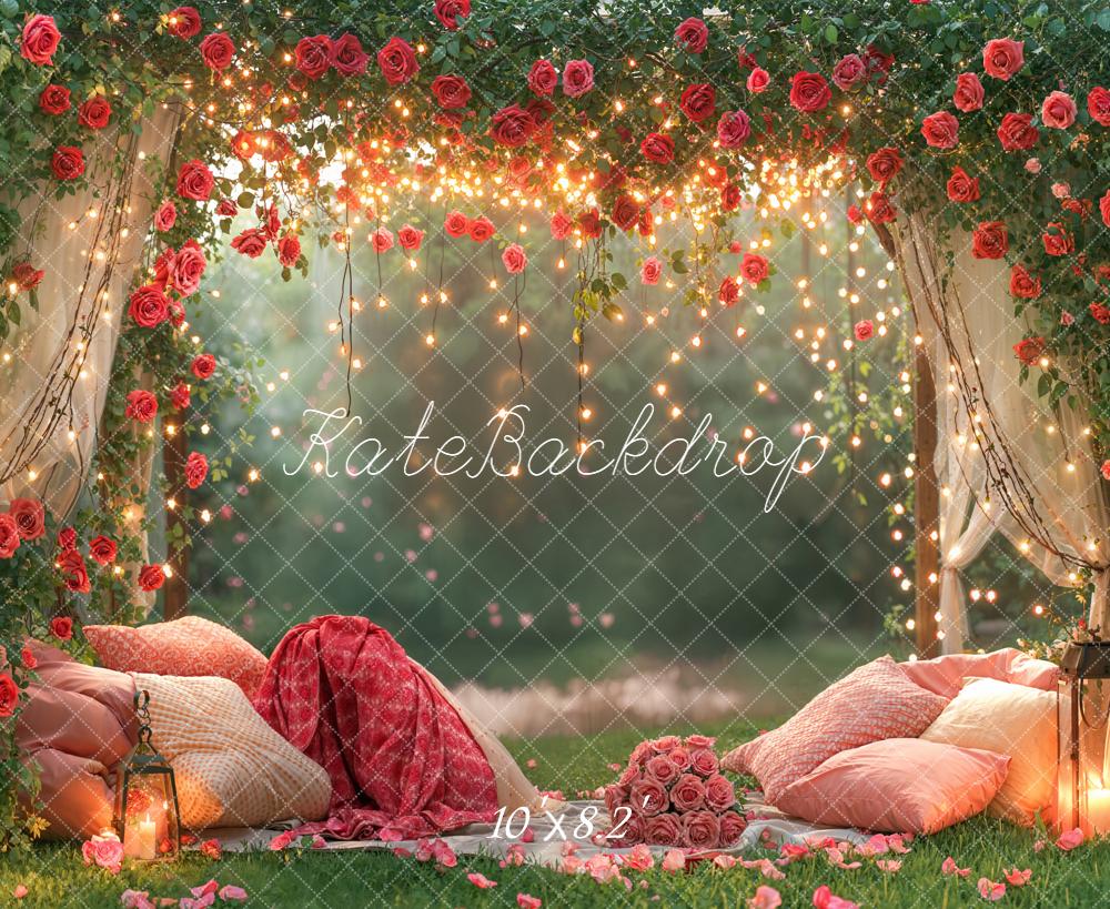 Kate Saint Valentin Roses Lumières Coussin Toile de fond conçue par Emetselch - Kate Backdrop FR