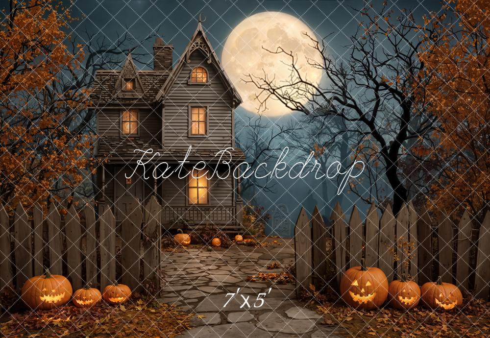 Kate Halloween Maison Citrouilles Pleine Lune Toile de fond conçue par Emetselch - Kate Backdrop FR