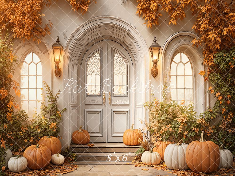 Kate Automne Citrouilles Feuillage Porte Toile de fond en Laine conçue par Emetselch