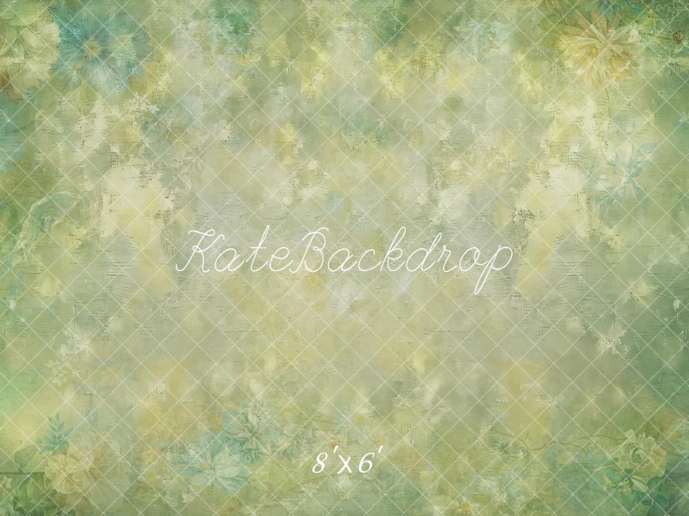 Kate Floral Vert Pastel Abstrait Sol Toile de fond en Laine conçue par Kate Image