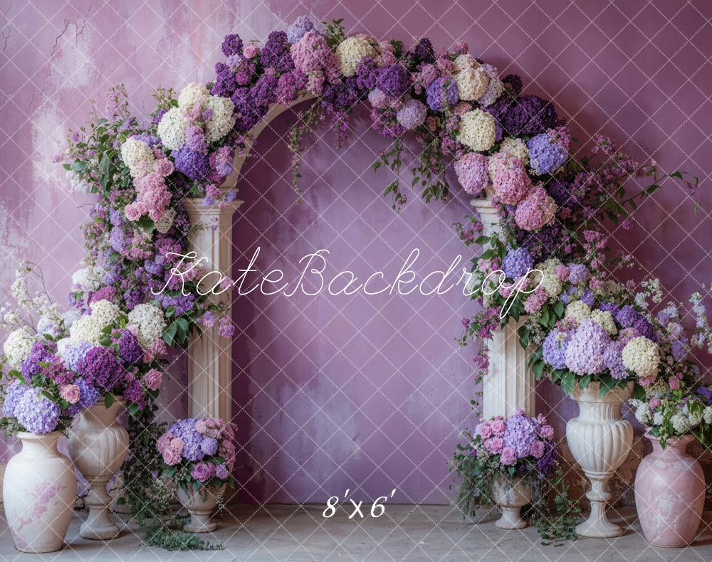 Kate Arc Floral Vases Violet Portrait Toile de fond en Laine conçue par Emetselch
