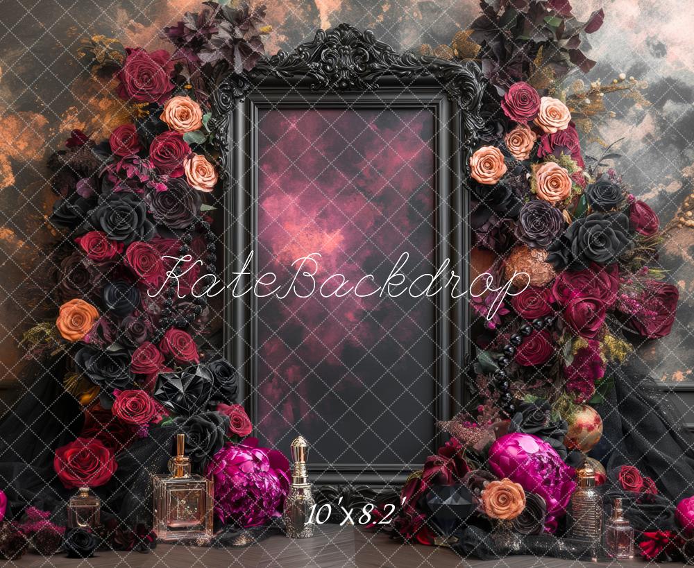 Kate Baroque Cadre Fleurs Noir Toile de fond conçue par Mini MakeBelieve - Kate Backdrop FR