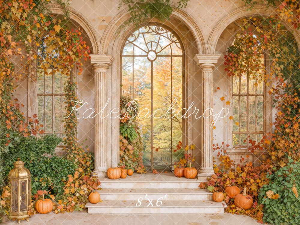 Kate Automne Citrouilles Escalier Arche Toile de fond en Laine conçue par Emetselch - Kate Backdrop FR