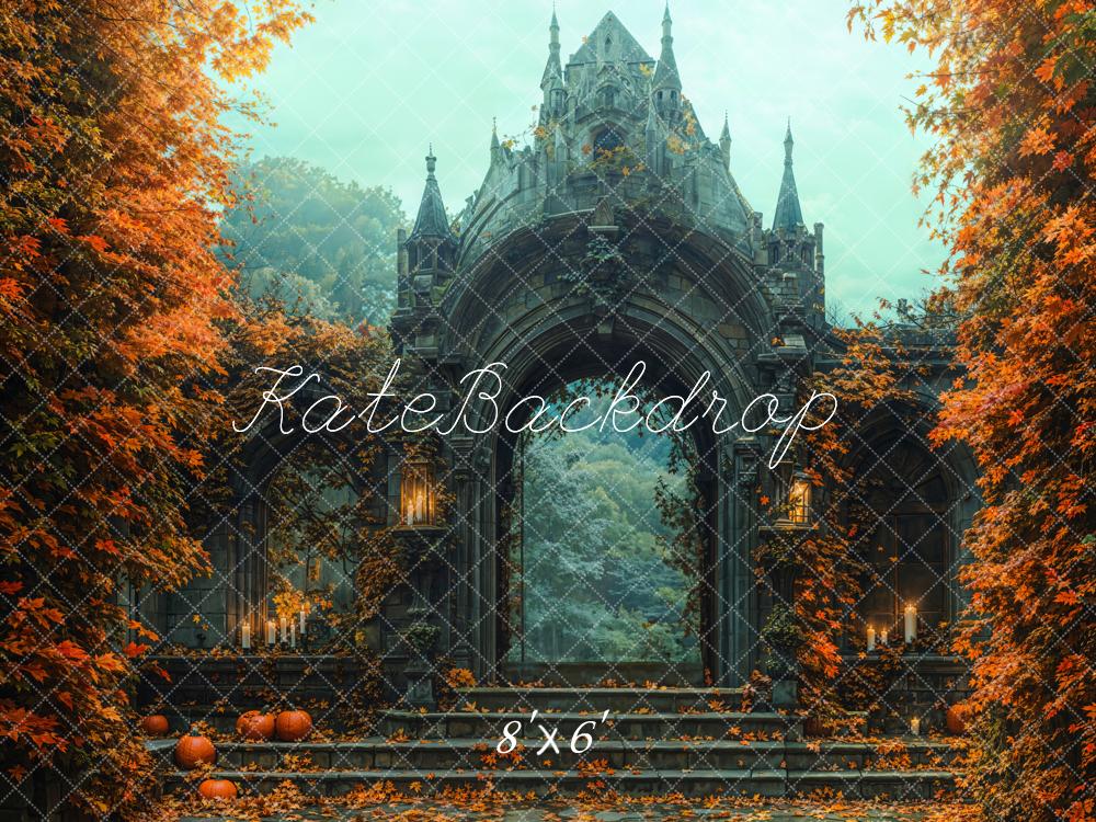 Kate Halloween Château Escalier Citrouilles Toile de fond en Laine conçue par Emetselch - Kate Backdrop FR