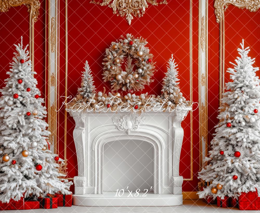 Kate Noël Sapins Cheminée Vintage Rouge Toile de fond conçue par Patty Roberts