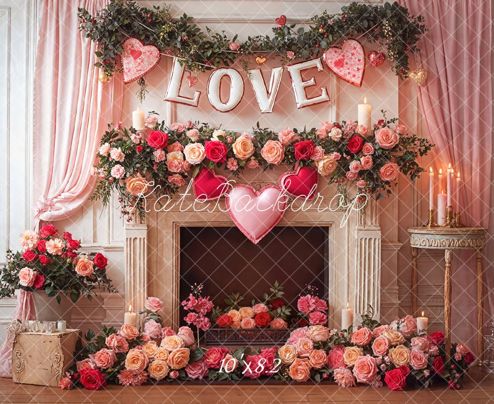 Kate Saint Valentin Cheminée Fleurs Cœurs Toile de fond en Laine conçue par Emetselch
