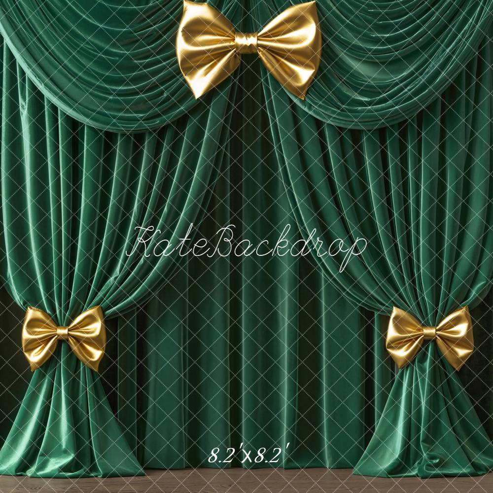 Kate Intérieur Rideaux Verts Nœuds Dorés Toile de fond conçue par Emetselch