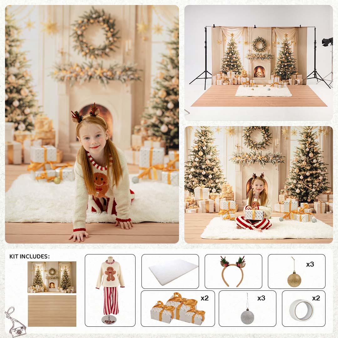 Kate Hiver Sapin de Noël Cadeaux Cheminée Kit Photo - Kate Backdrop FR