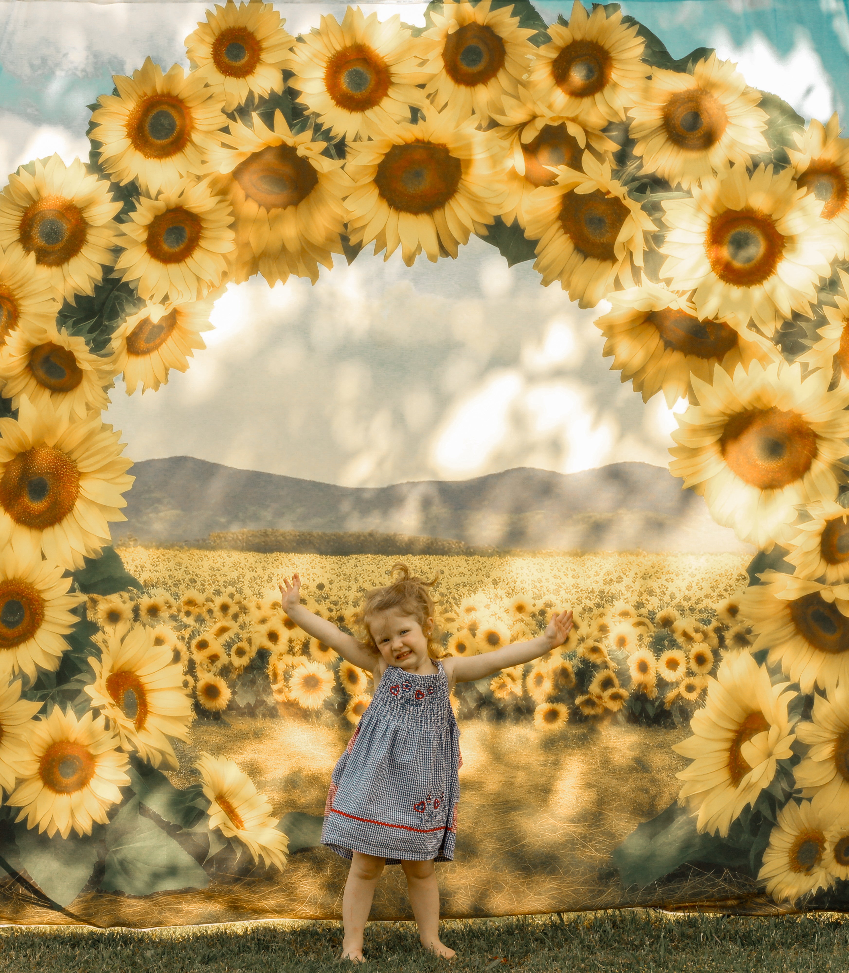 Kate Champ de tournesol Arche florale Été Toile de fond conçue par Mini MakeBelieve - Kate Backdrop FR