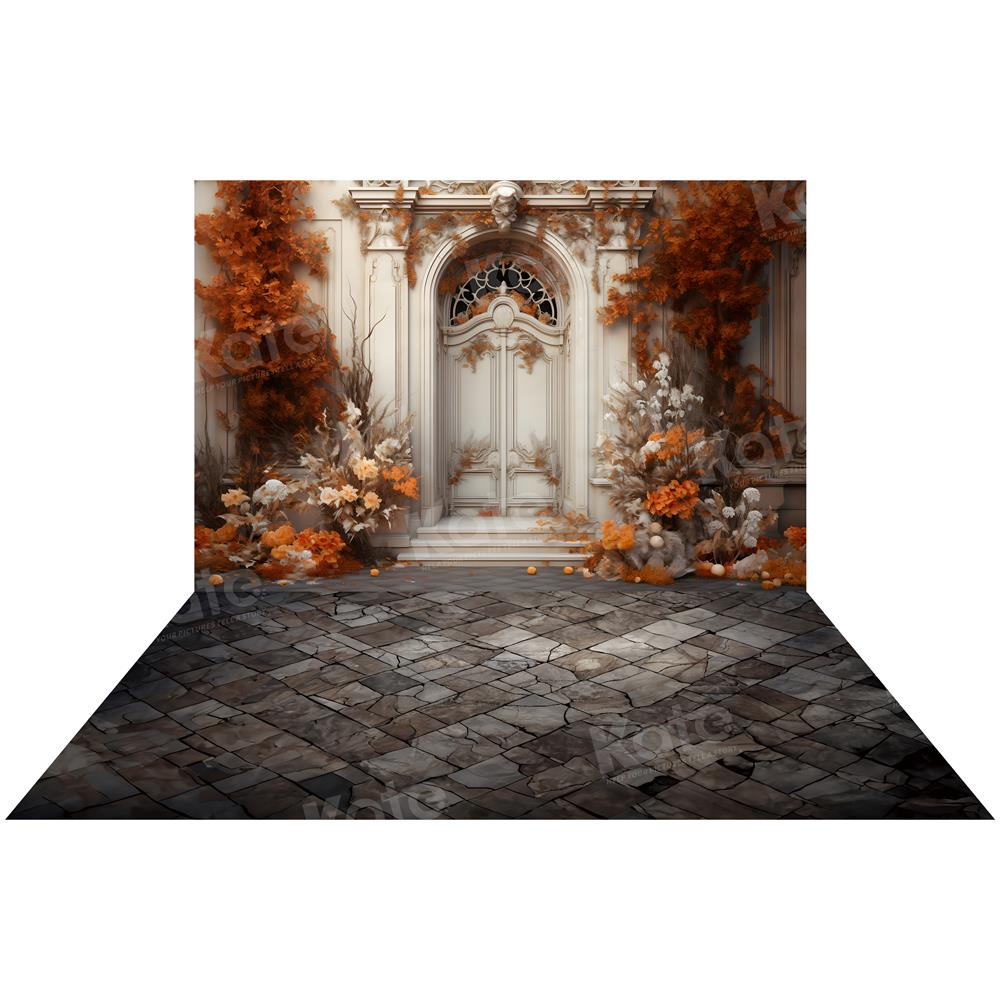 Kate Automne Peint Beaux-Arts Blanc Porte Toile de fond+Sol en Carrelage Fissuré Toile de fond - Kate Backdrop FR