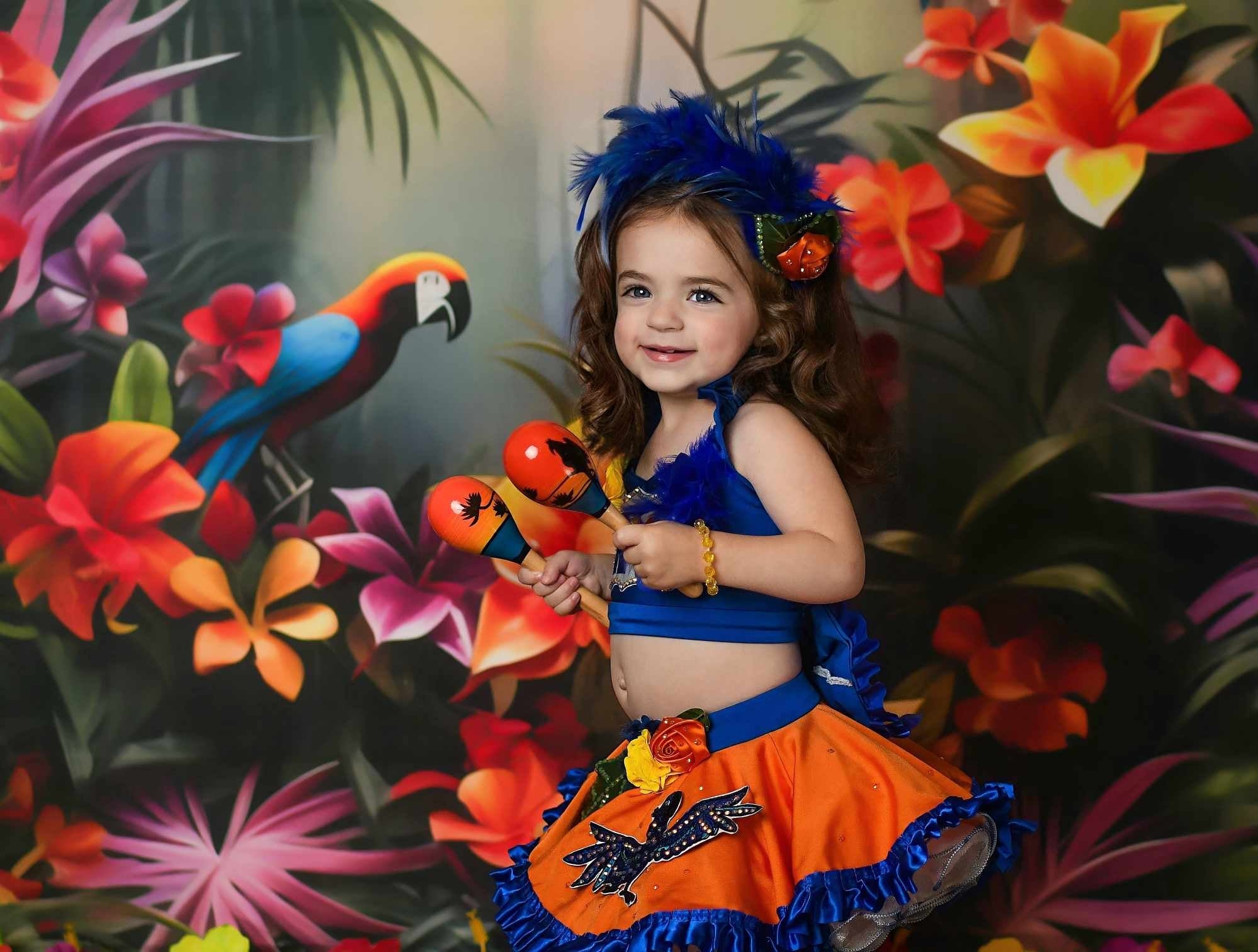 Kate Jungle tropicale Perroquet Fleurs Toile de fond Conçu par Happy Squirrel Design - Kate Backdrop FR