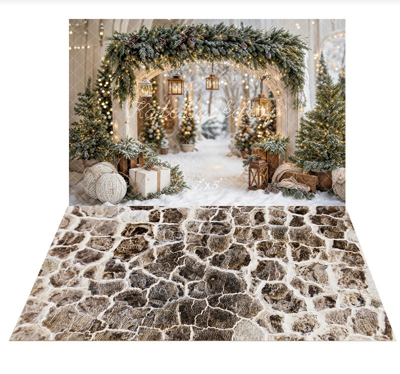 Kate Noël Arche Neige Arbres Lumière Toile de fond+Texture Pierre Gris Sol Toile de fond - Kate Backdrop FR