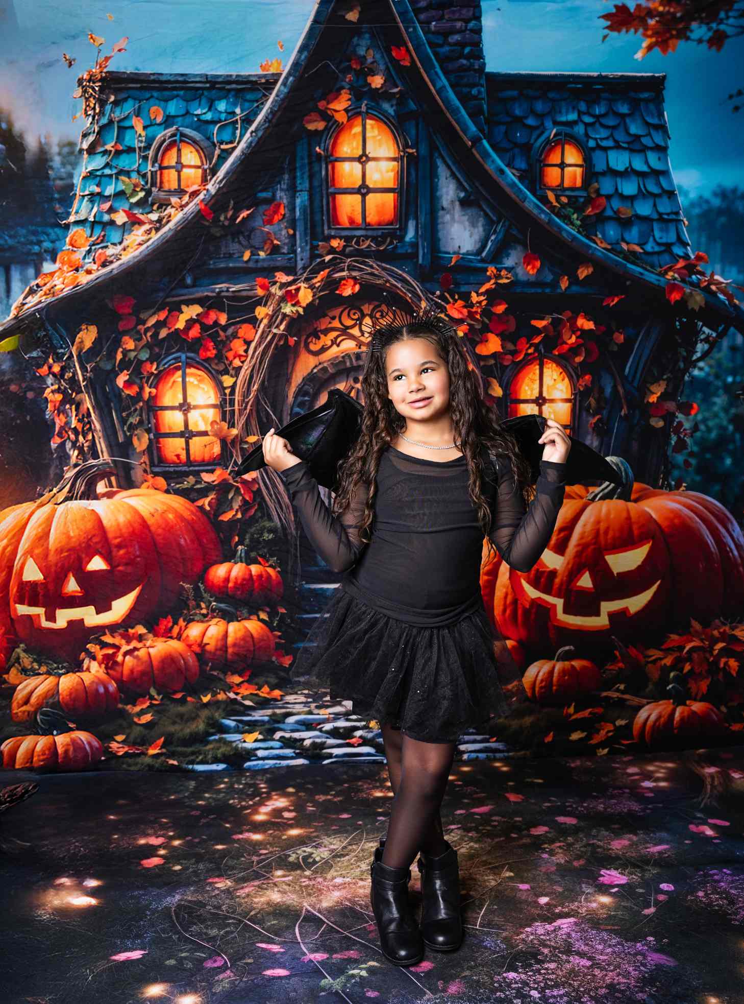 Kate Automne Halloween Citrouille Cabane Toile de fond conçue par Chain Photographie - Kate Backdrop FR
