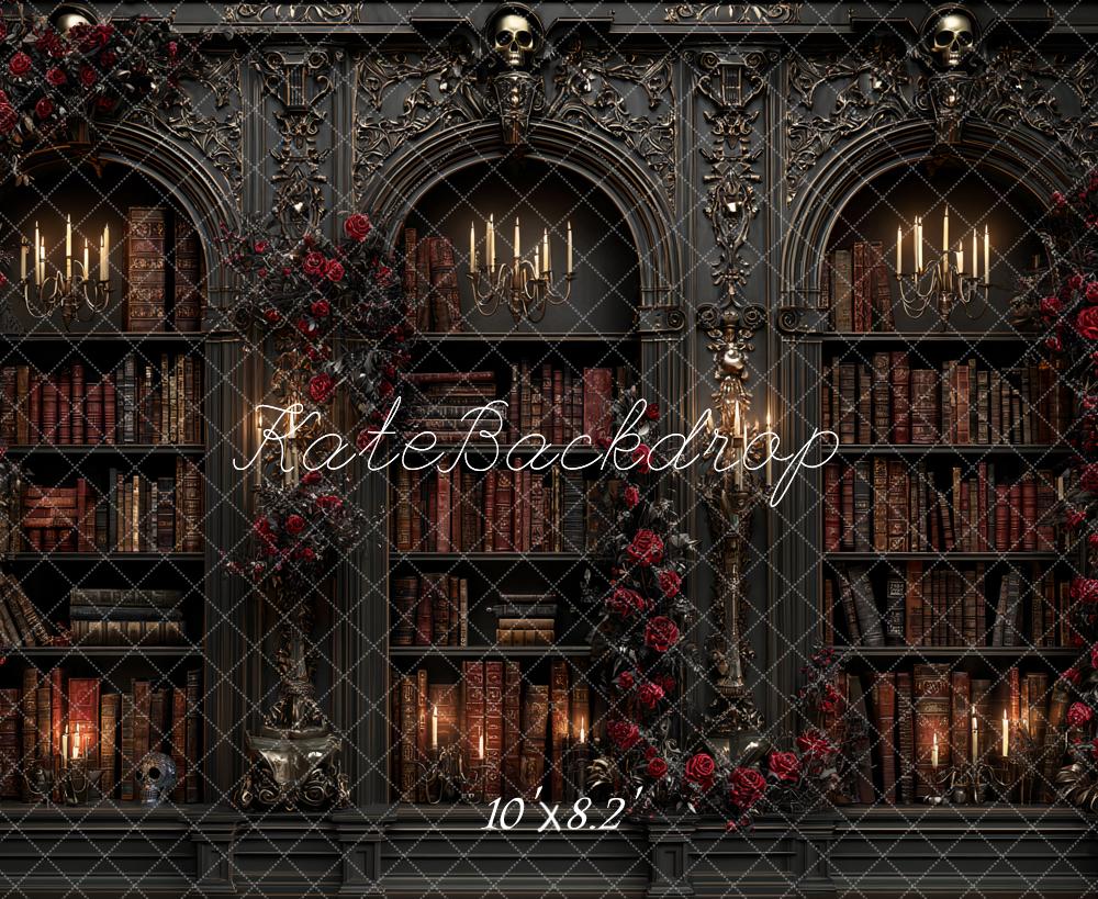 Kate Bibliothèque Gothique Roses Halloween Toile de fond conçue par Ashley Paul