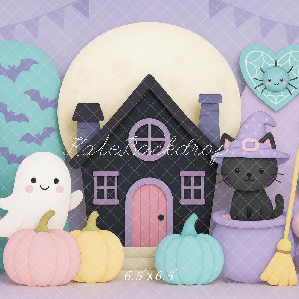 Kate Halloween Maison Chat Fantôme Ballons Toile de fond conçue par Mini MakeBelieve - Kate Backdrop FR