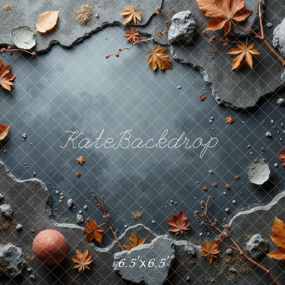 Kate Automne Feuilles Roches Gris Sol Toile de fond conçue par Laura Bybee - Kate Backdrop FR