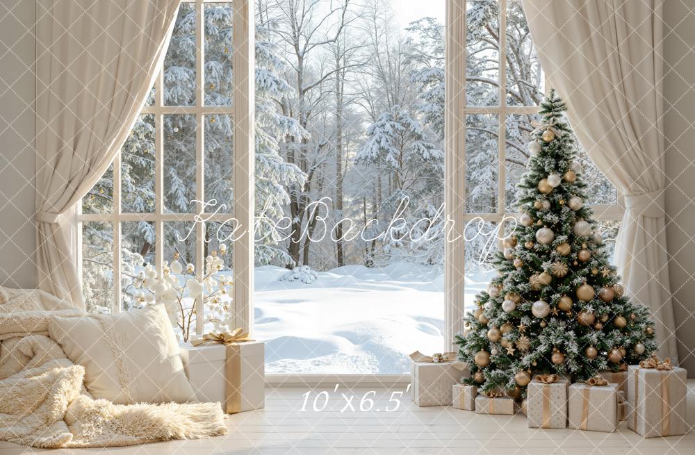 Kate Noël Arbre Cadeaux Fenêtre Hiver Toile de fond conçue par Emetselch - Kate Backdrop FR