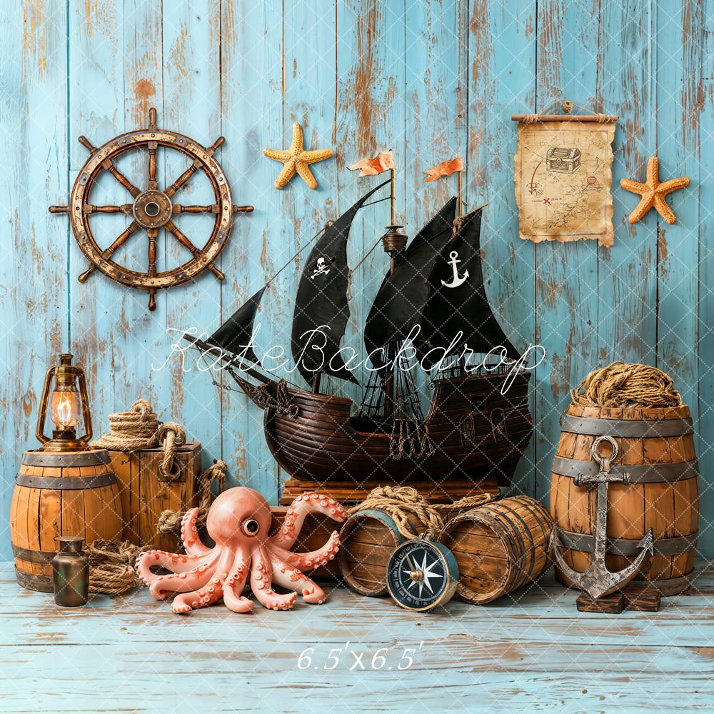 Kate Pirate Bateau Octopus Tonneau Bois Toile de fond conçue par Emetselch