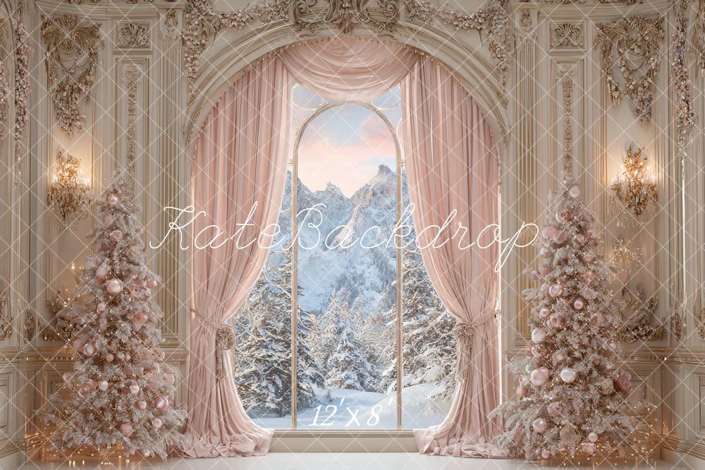 Kate Noël Fenêtre Rideaux Arbres Vintage Toile de fond conçue par Ashley Paul - Kate Backdrop FR