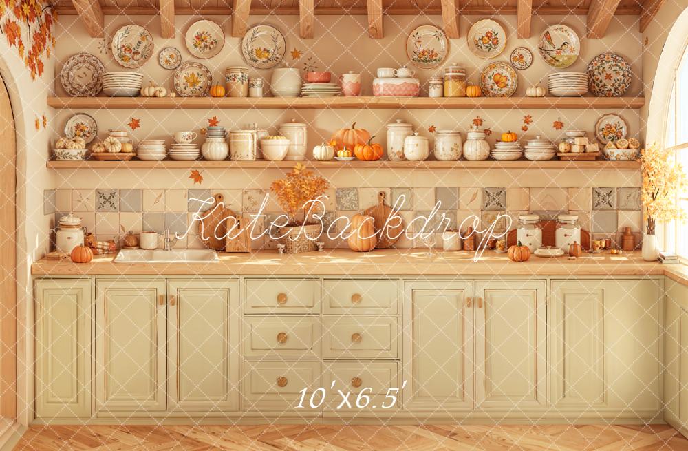 Kate Automne Cuisine Vaisselle Citrouilles Toile de fond en Laine conçue par Emetselch