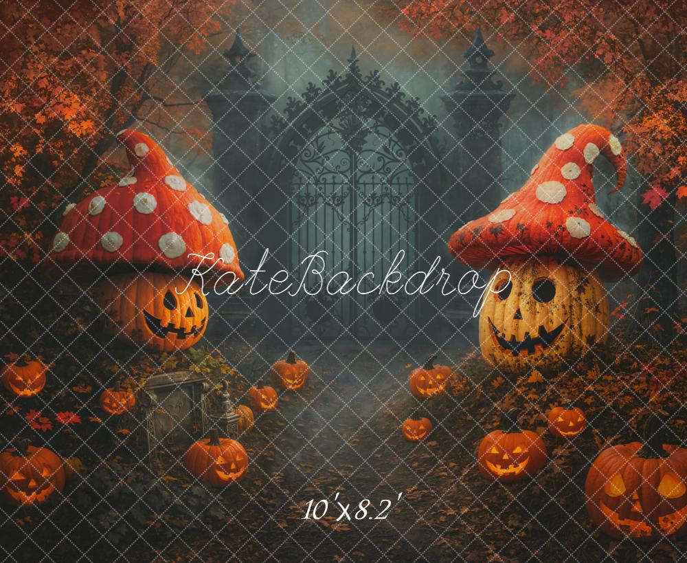 Kate Halloween Citrouilles Champignons Portail Toile de fond conçue par Emetselch