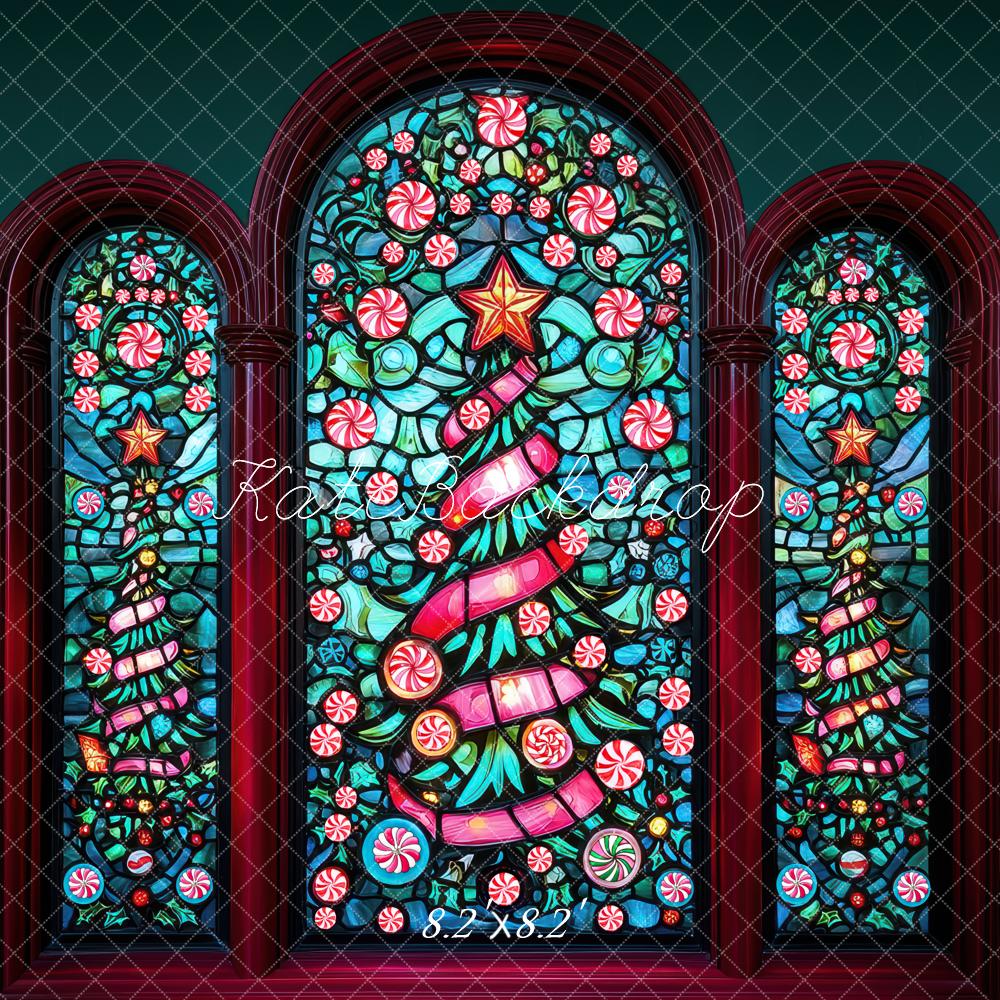 Kate Noël Vitrail Sapin Coloré Toile de fond conçue par Mini MakeBelieve - Kate Backdrop FR