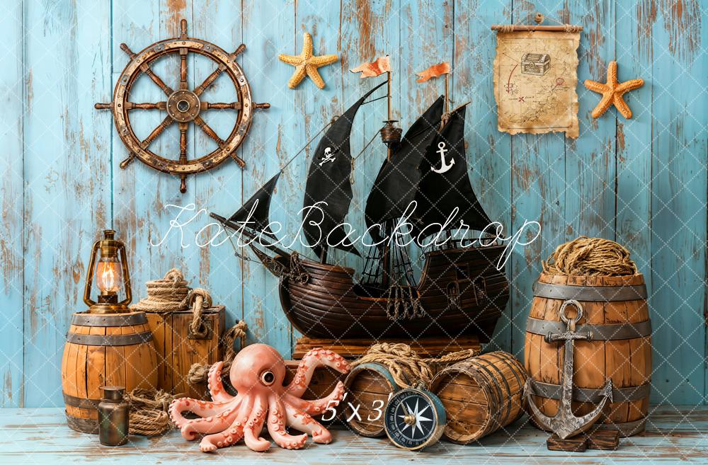 Kate Pirate Bateau Octopus Tonneau Bois Toile de fond conçue par Emetselch