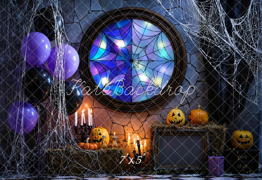Kate Halloween Citrouilles Toile d'araignée Ballons Toile de fond conçue par Emetselch - Kate Backdrop FR