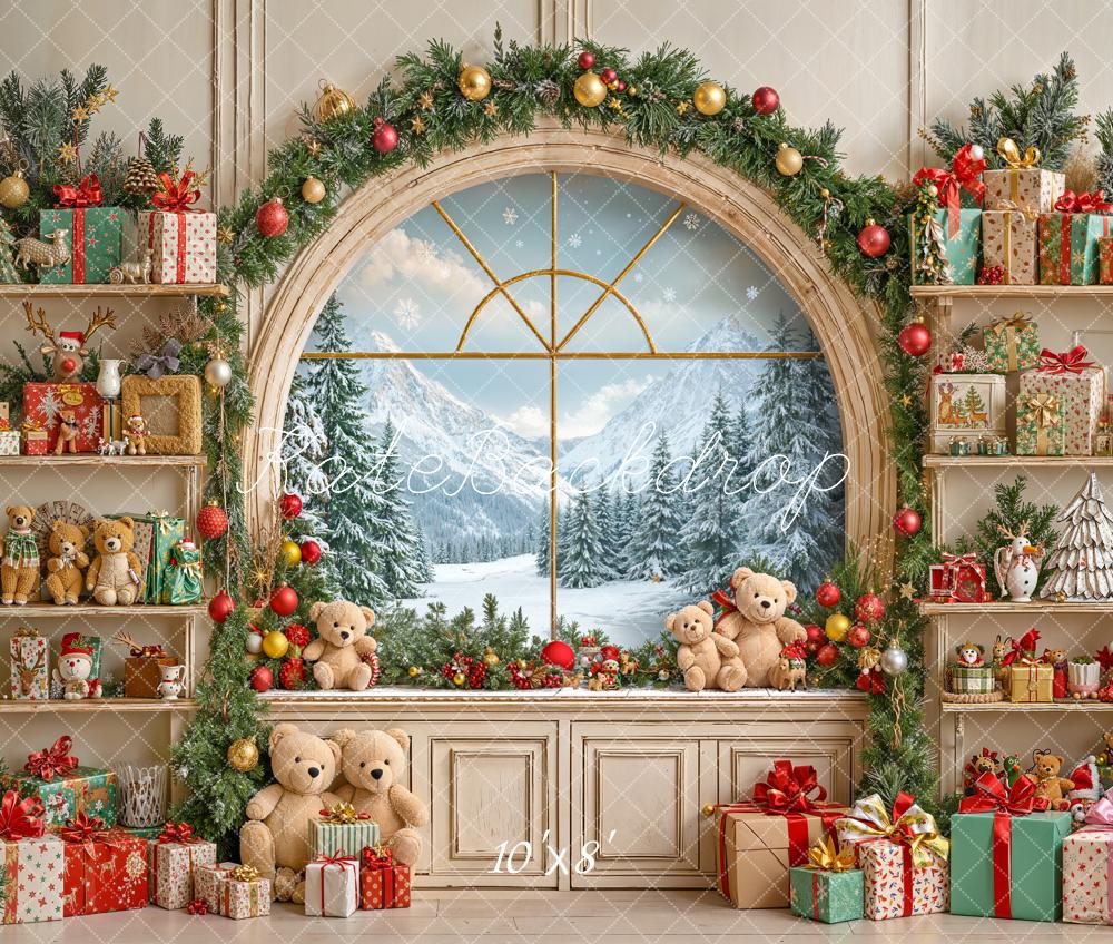 Kate Noël Fenêtre Cadeaux Ours en peluche Toile de fond en Laine conçue par Emetselch - Kate Backdrop FR