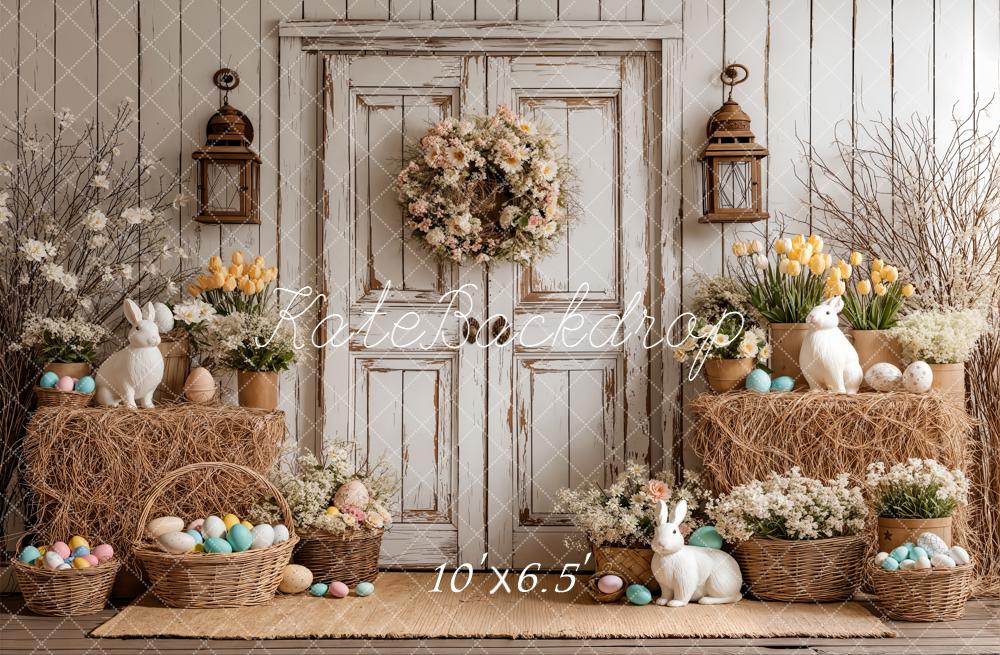 Kate Pâques Lapin Œufs Fleurs Toile de fond en Laine conçue par Emetselch