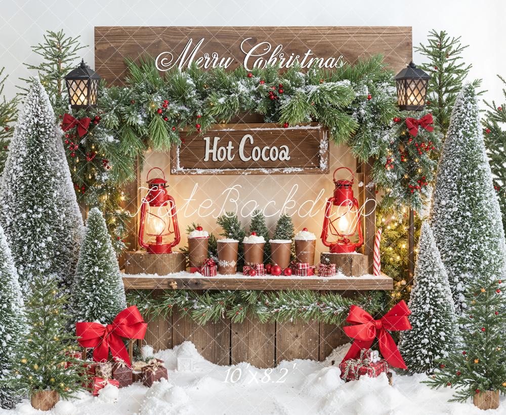 Kate Noël Chocolat Chaud Sapins Neige Toile de fond conçue par Emetselch - Kate Backdrop FR