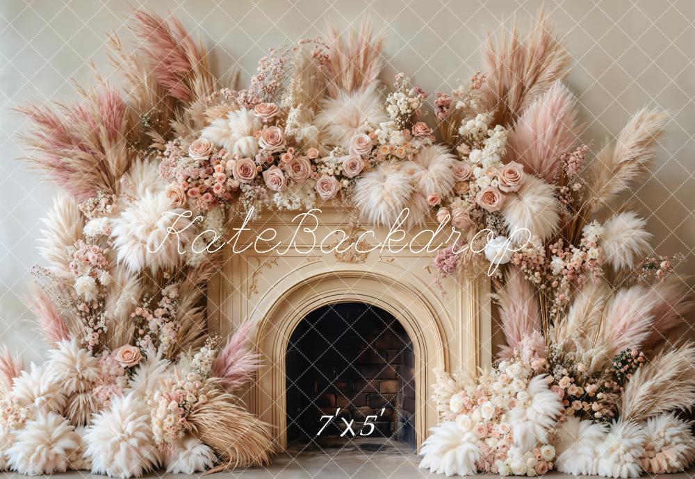 Kate Bohème Cheminée Fleurs Beige Toile de fond conçue par Emetselch