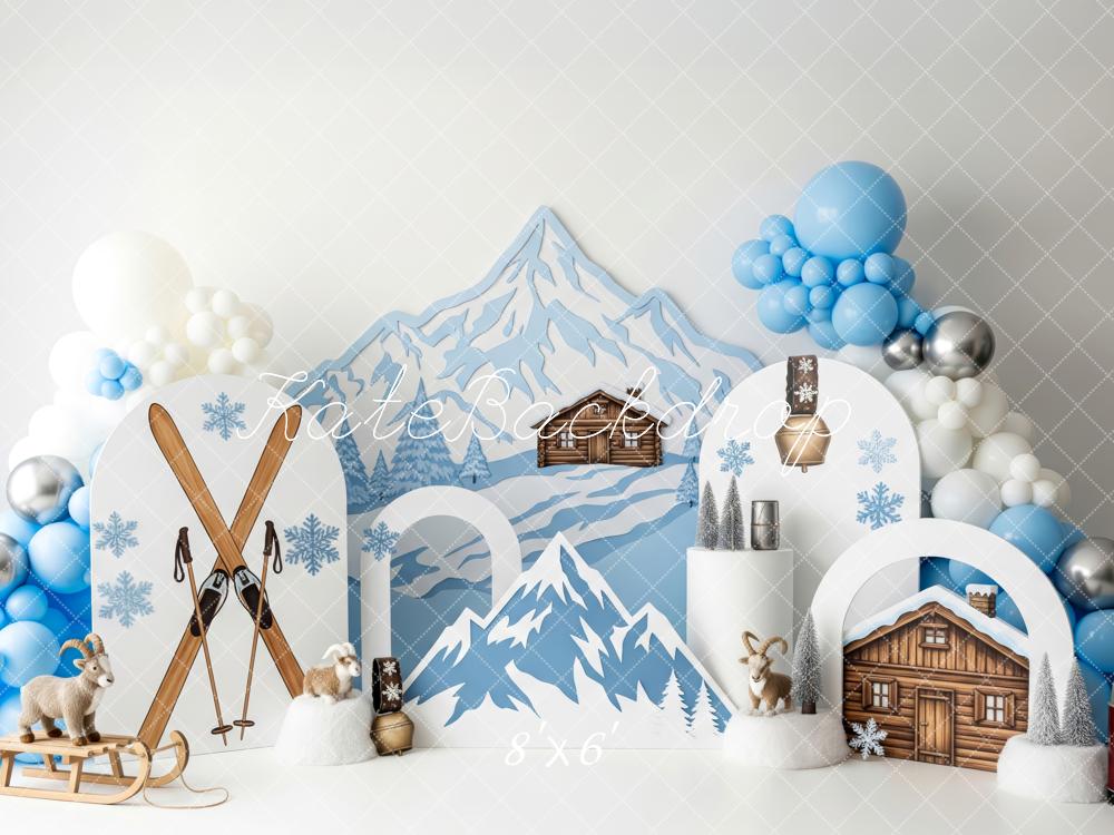 Kate Hiver Montagne Chalet Ski Ballons Toile de fond conçue par Patty Roberts