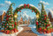 Kate Noël Arche Sapins Cadeaux Toile de fond conçue par Emetselch - Kate Backdrop FR