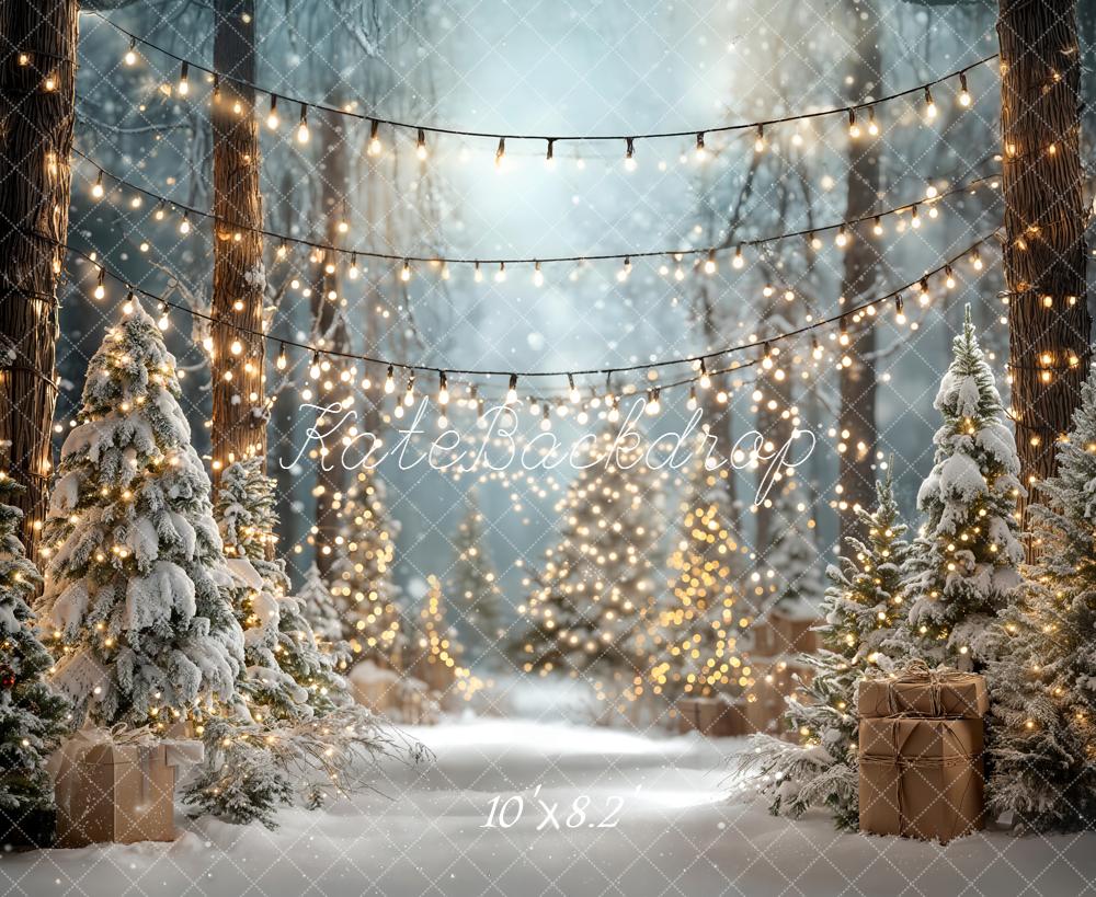 Kate Noël Sapins Neige Lumières Toile de fond en Laine conçue par Emetselch