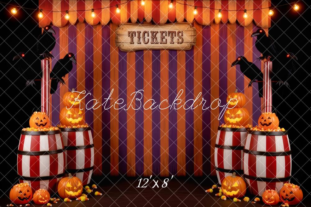 Kate Halloween Cirque Barils Corbeaux Citrouilles Toile de fond conçue par Patty Roberts