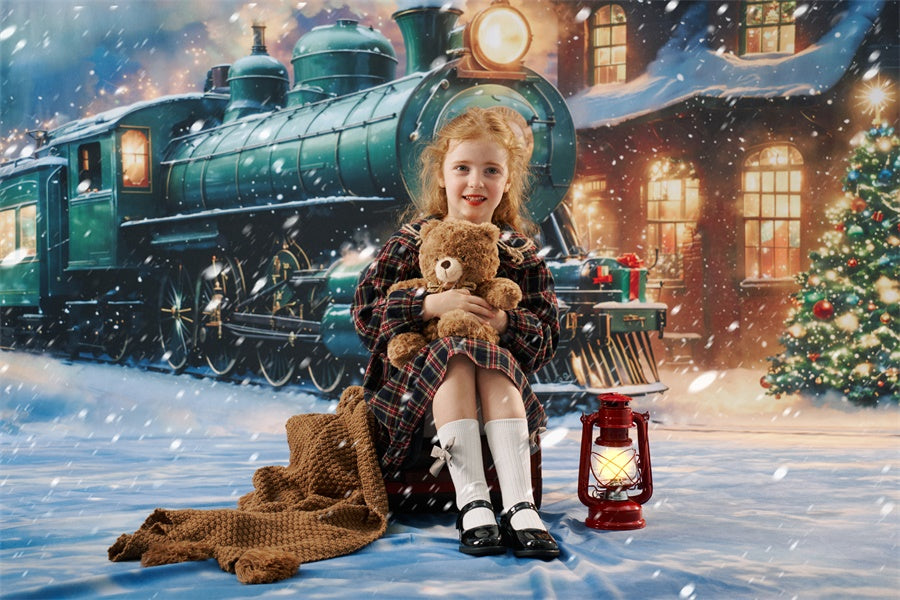 Kate Sweep Mur-à-Sol Train Polaire Noël Neige Toile de fond conçue par Chain Photographie - Kate Backdrop FR