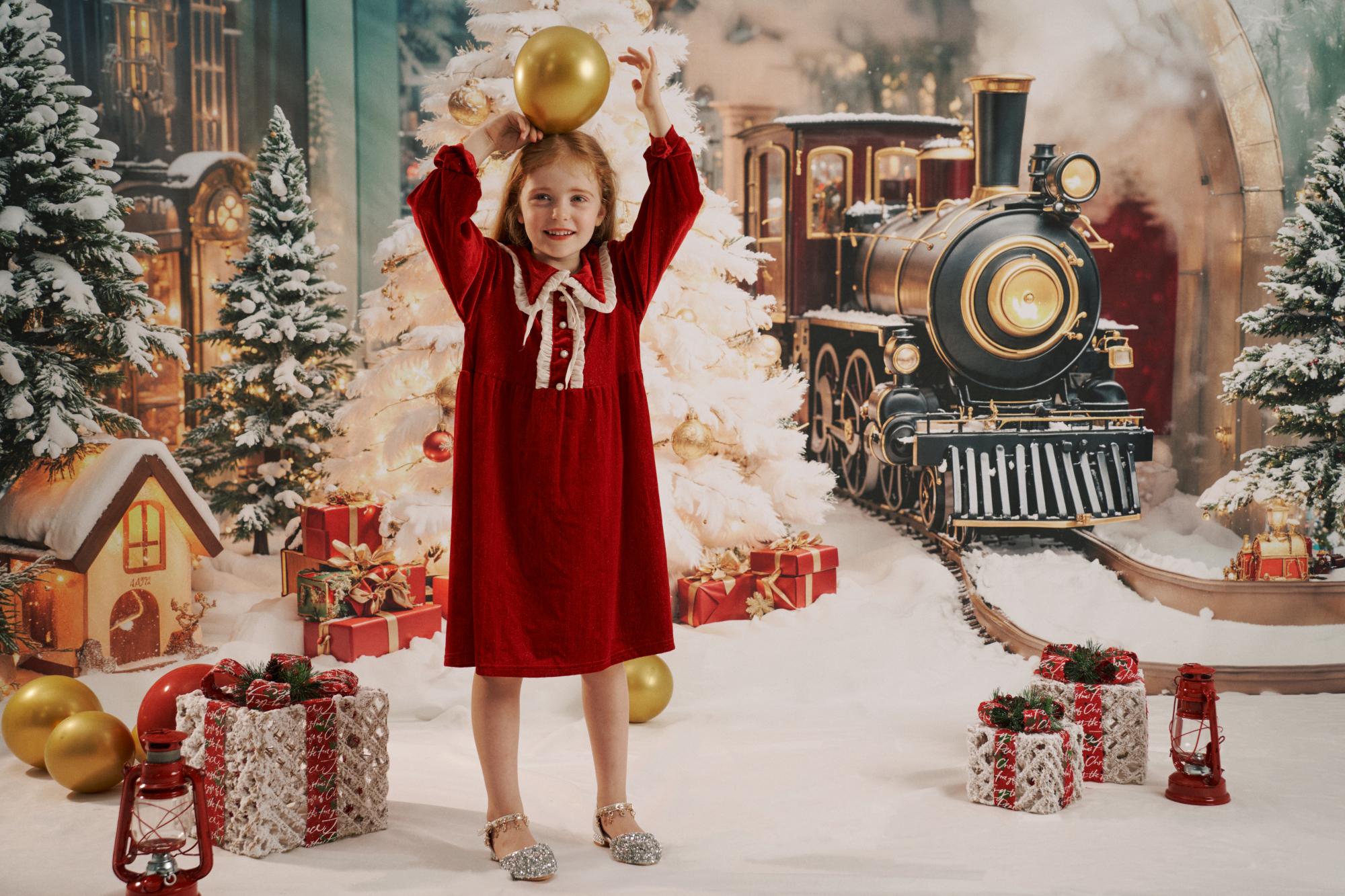 Kate Sapin de Noël Train Polaire Neige Toile de fond conçue par Emetselch