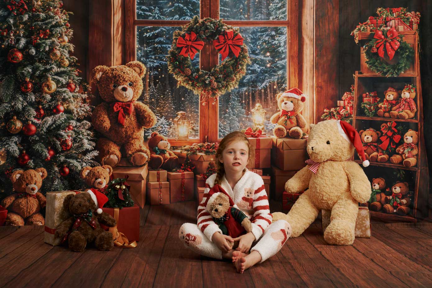 Kate Sapin de Noël Fenêtre Ours en peluche Toile de fond conçue par Emetselch