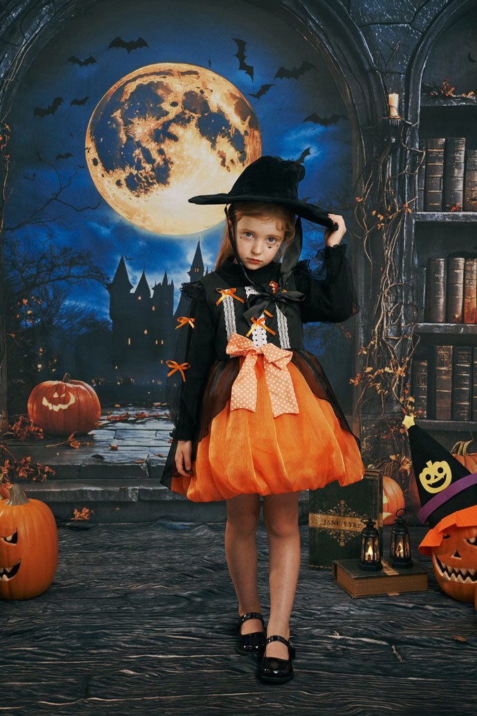 Kate Halloween Citrouille Lune Étagère à livres Toile de fond conçue par Emetselch - Kate Backdrop FR