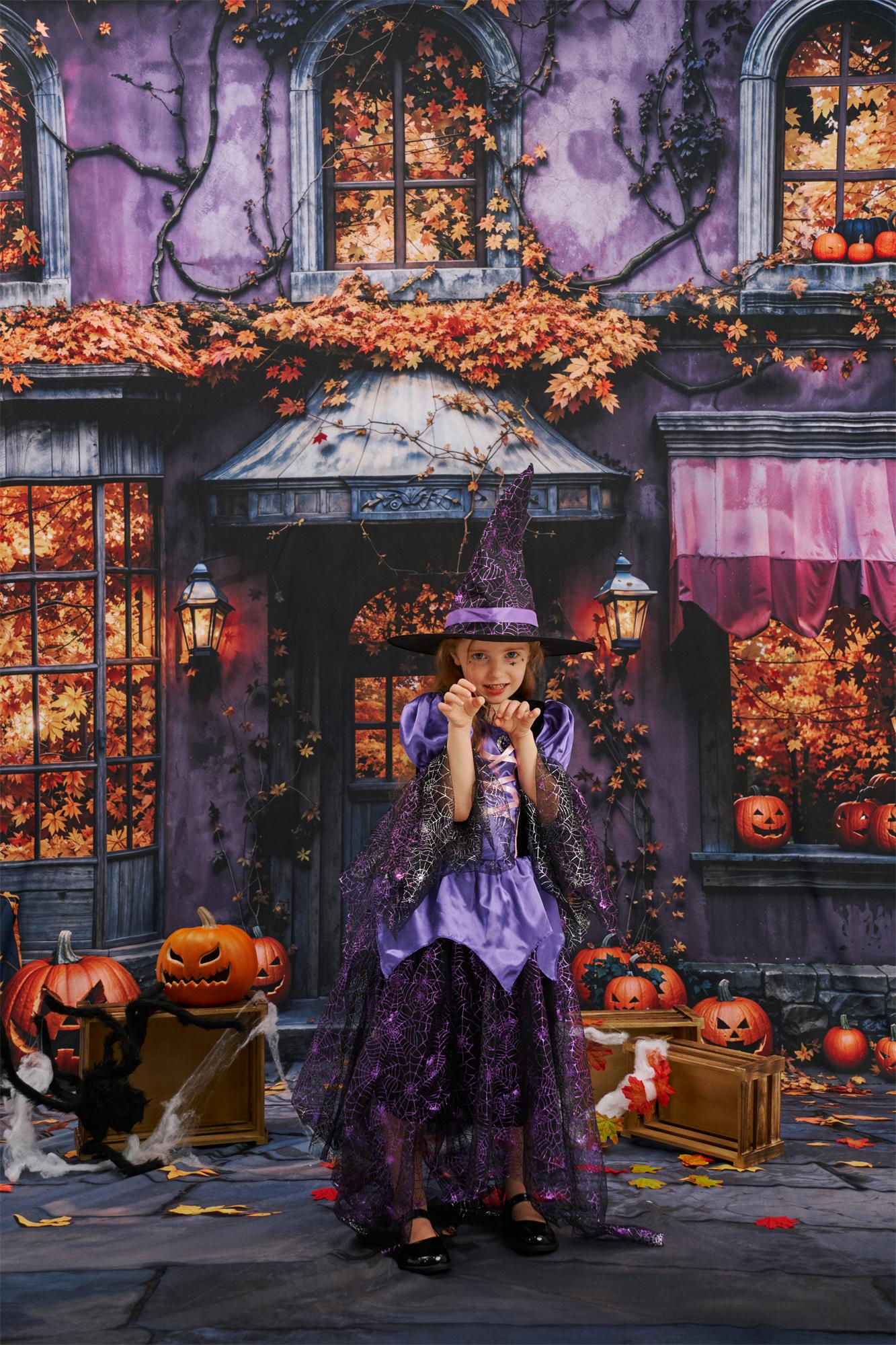 Kate Halloween Noir et Violet Sorcière Robe pour Enfants - Kate Backdrop FR