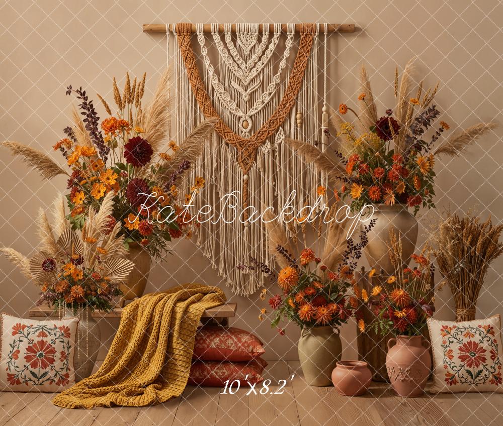 Kate Bohème Macramé Fleurs Séchées Toile de fond en Laine conçue par Emetselch - Kate Backdrop FR