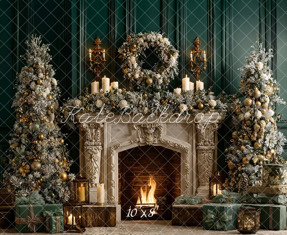 Kate Noël Cheminée Sapins Bougies Toile de fond en Laine conçue par Emetselch - Kate Backdrop FR