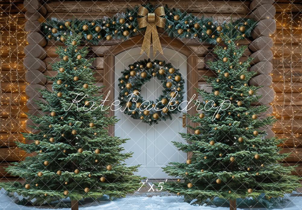 Kate Sapins de Noël Chalet Porte Neige Toile de fond conçue par Mini MakeBelieve - Kate Backdrop FR