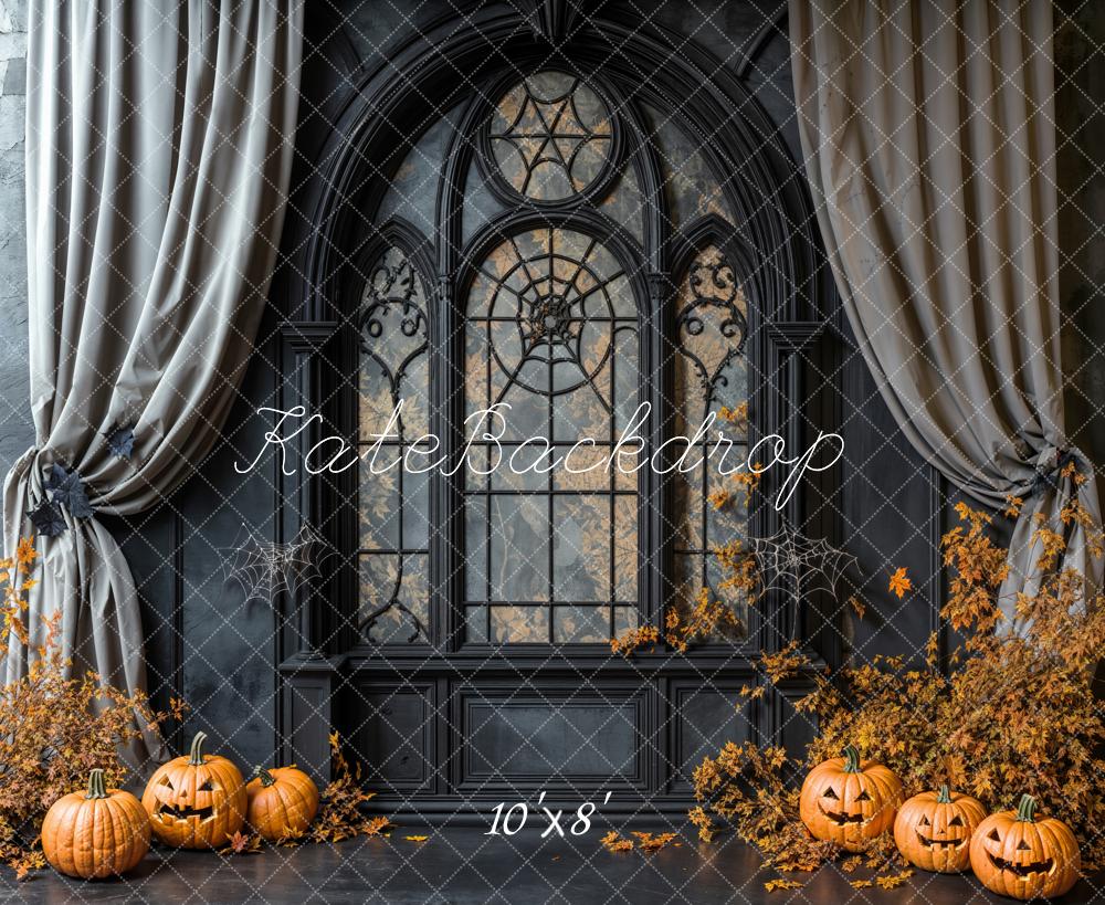 Kate Halloween Fenêtre Citrouilles Rideaux Toile de fond en Laine conçue par Emetselch - Kate Backdrop FR