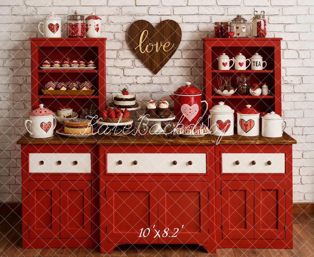 Kate Saint Valentin Cuisine Rouge Desserts Toile de fond en Laine conçue par Emetselch